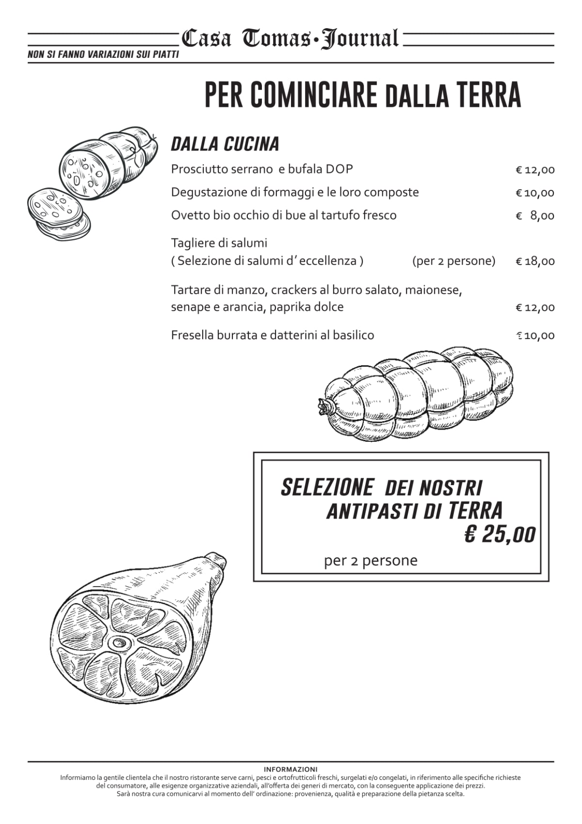 Ristorante Pizzeria Casa Tomas menu