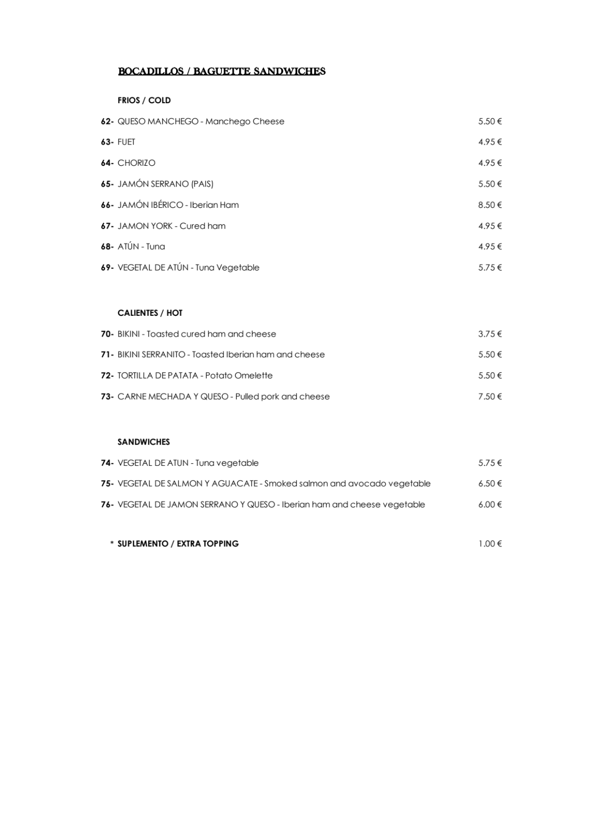 La Taverna Otitanuz menu