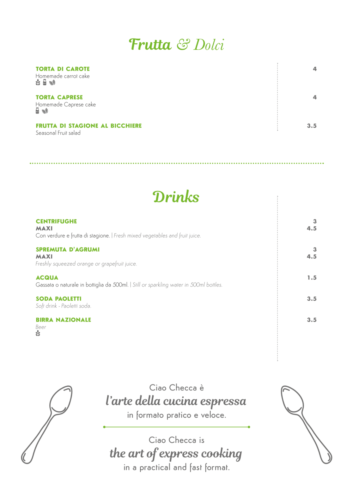 Ciao Checca menu