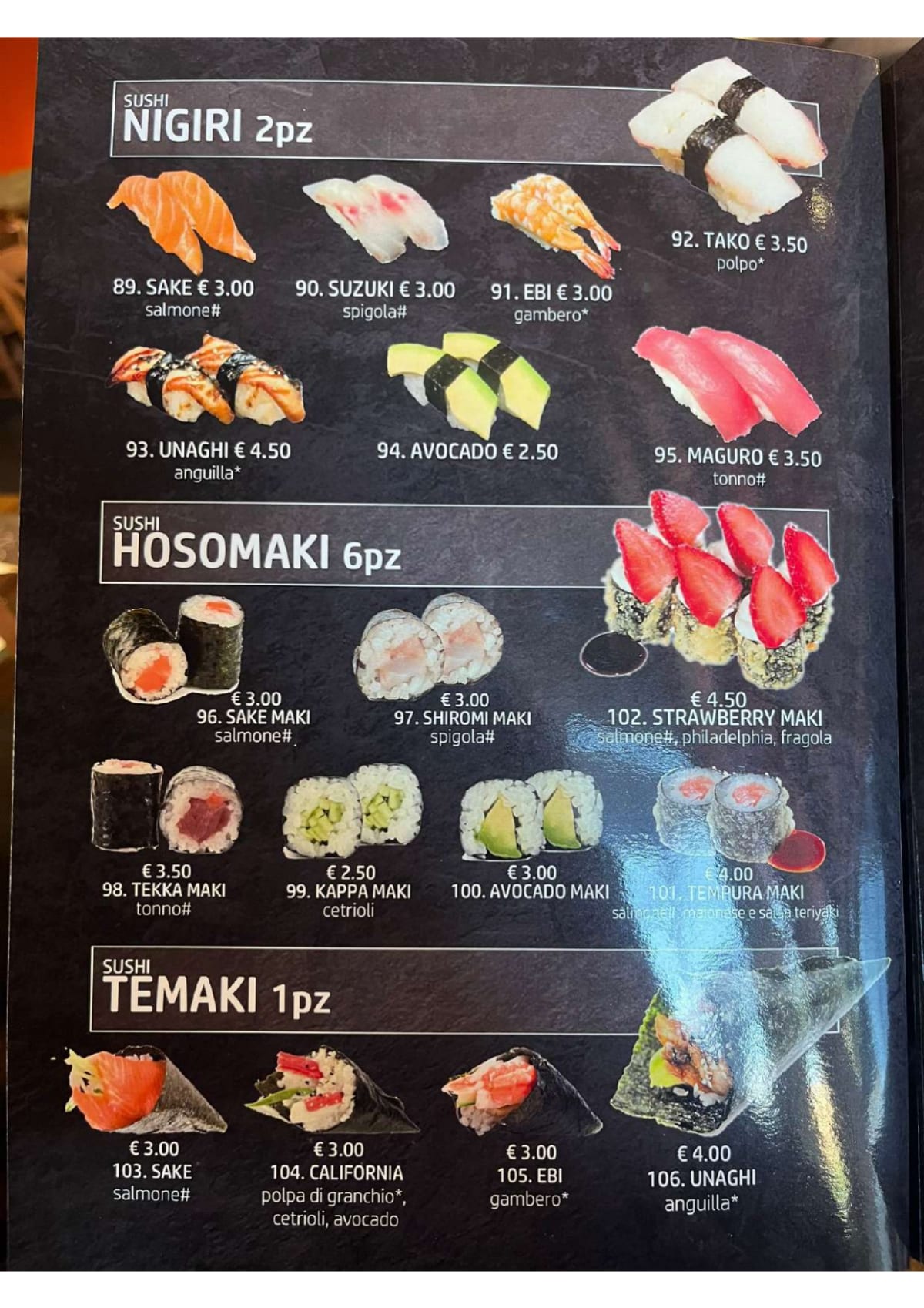 Oyami menu