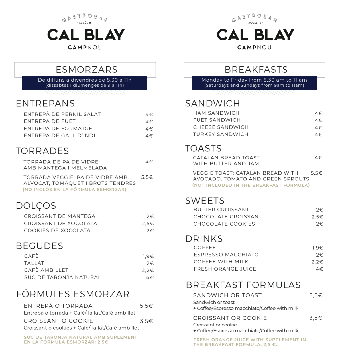 Gastrobar Cal Blay Spotify Camp Nou menu