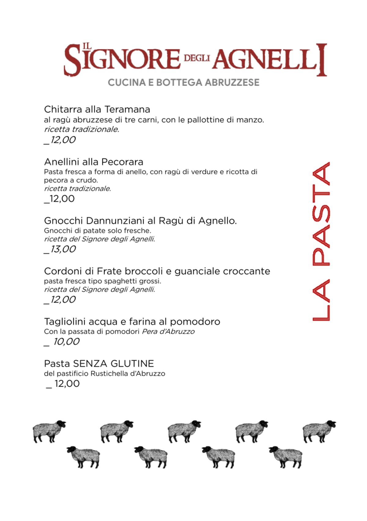 Il Signore degli Agnelli menu