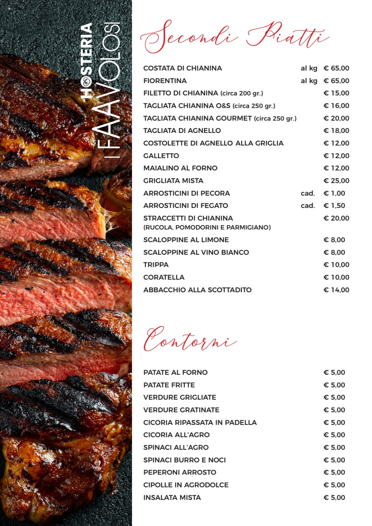 Hosteria I Faavolosi menu