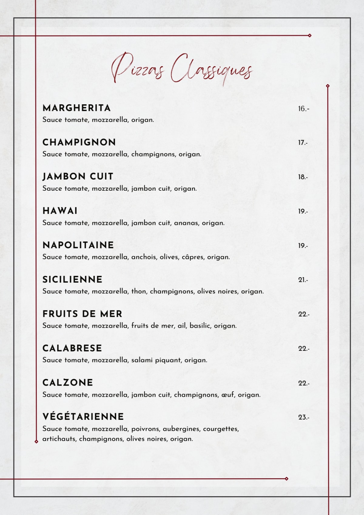 Italian Pub & Restaurant menu