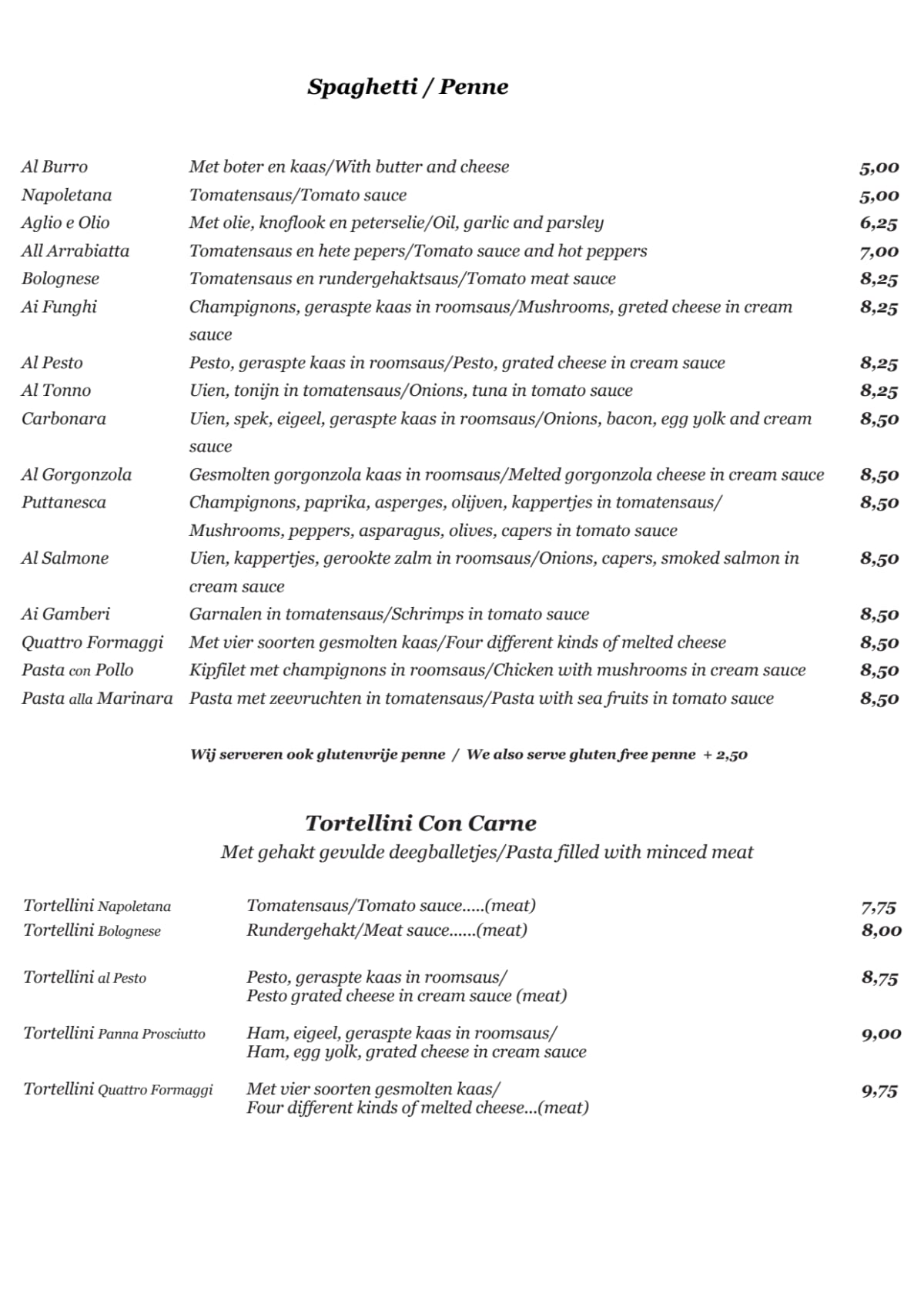 Pizzeria Il Palio menu