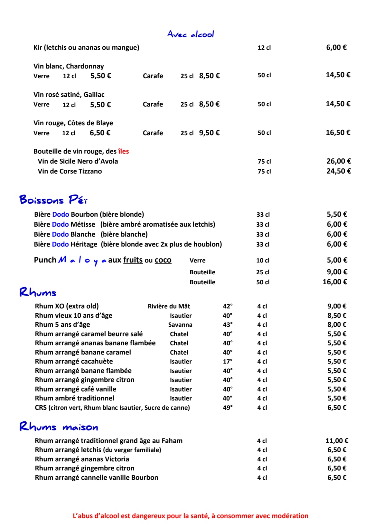 Maloya menu