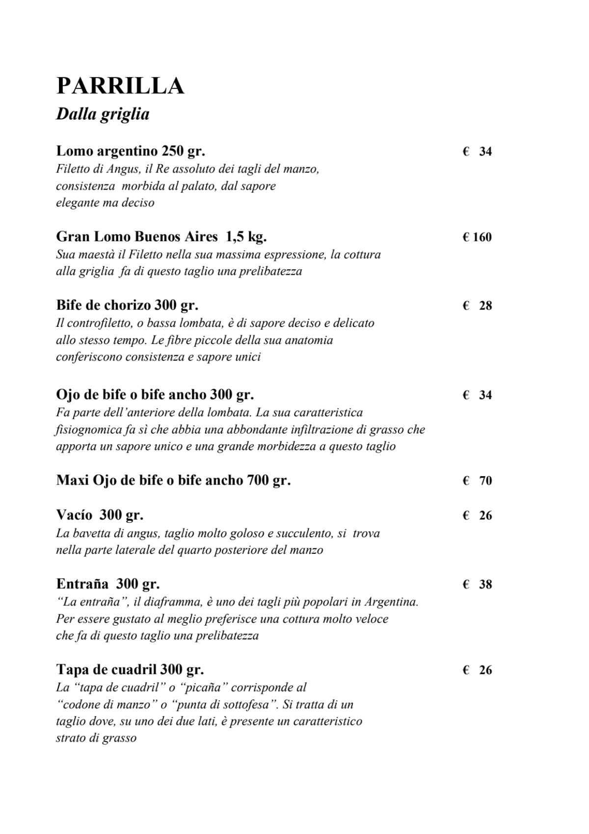 Don Julio menu