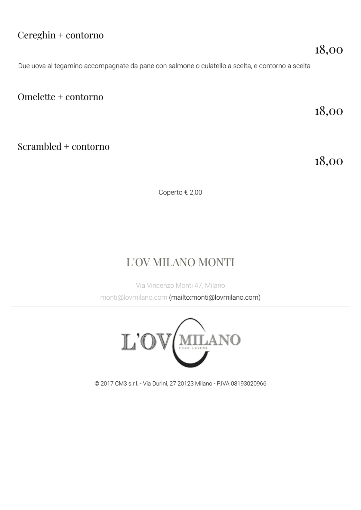 L'Ov Milano Monti menu