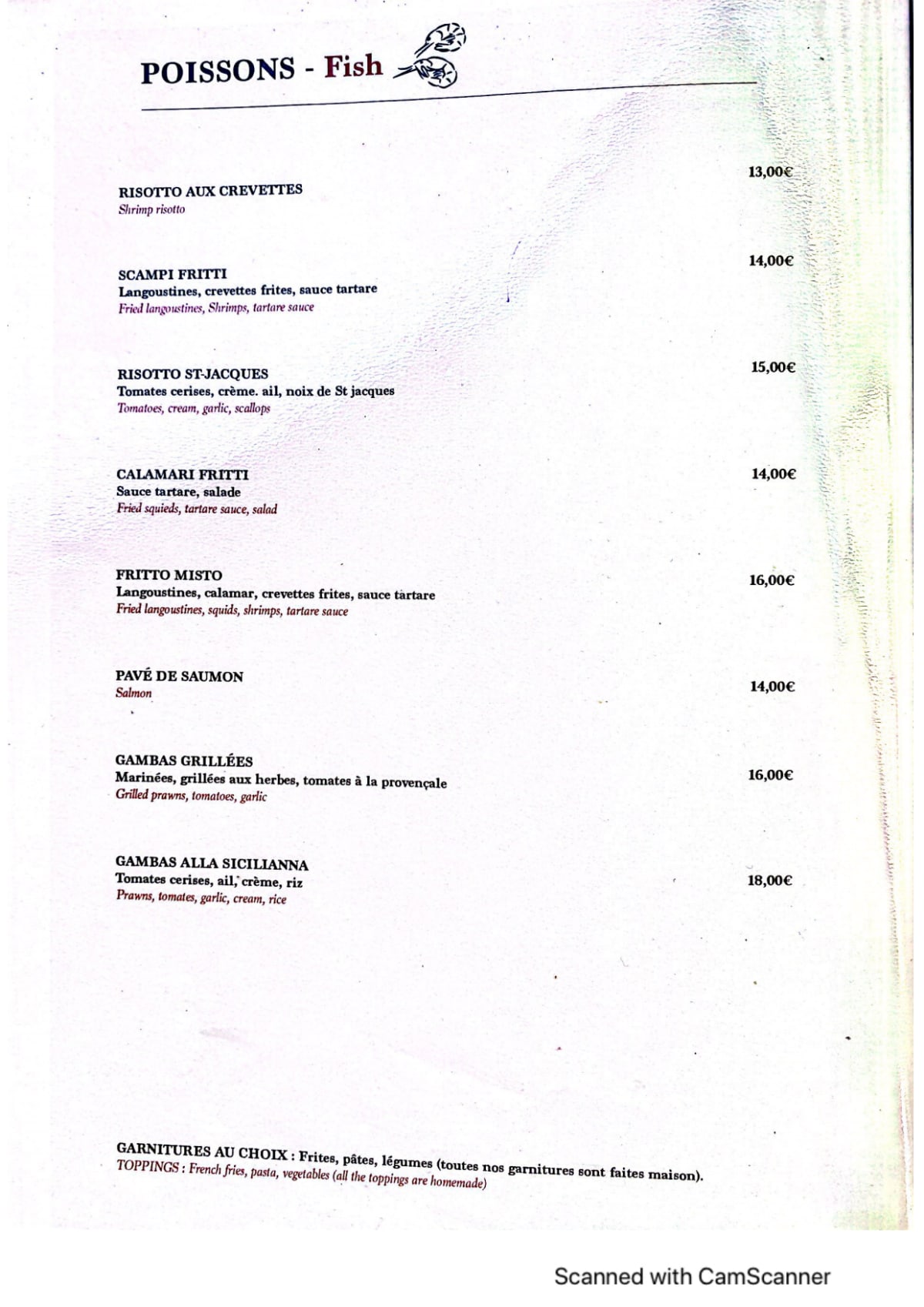 Saint Mercure menu