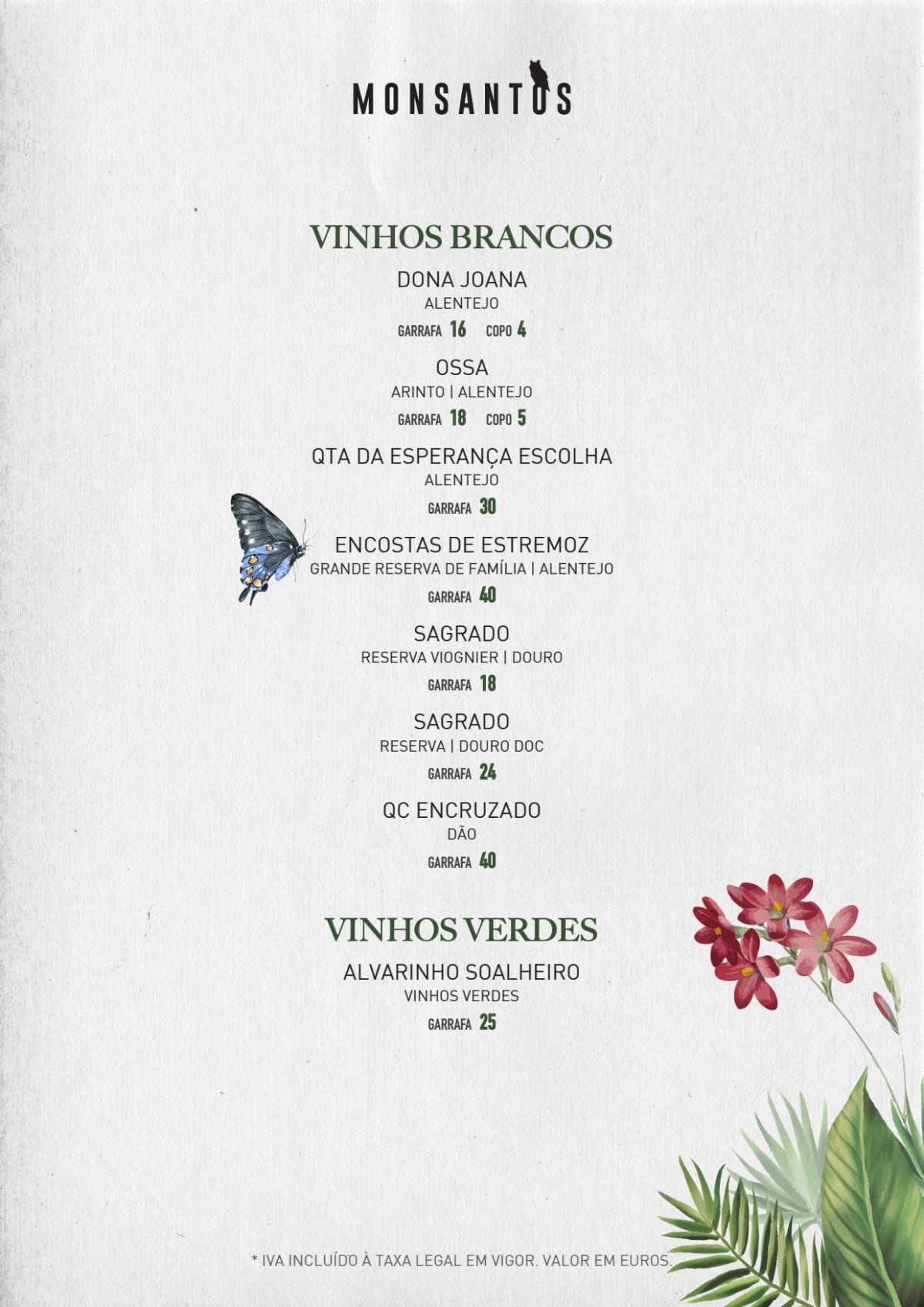 Monsantos Open Air menu