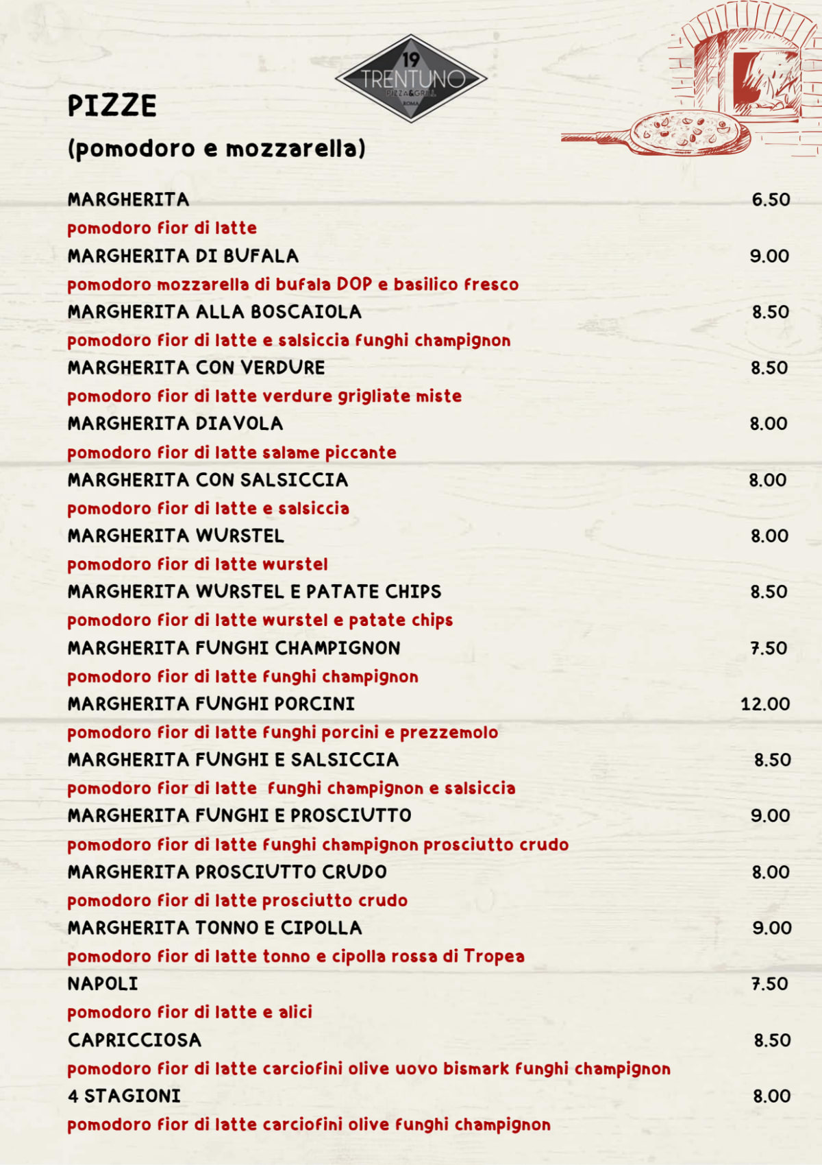 19trentuno Pizza e Grill menu