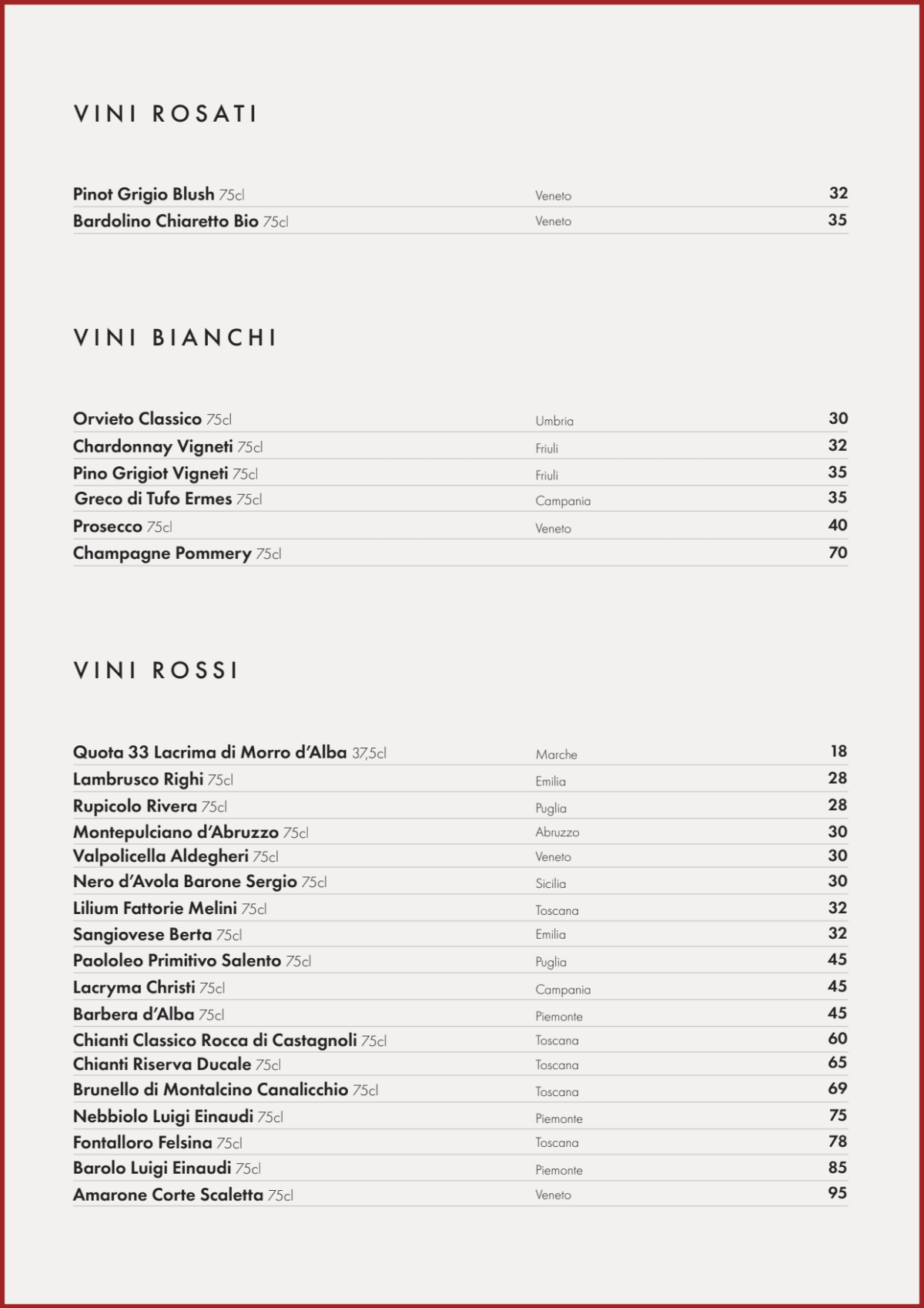 Visconti Madeleine menu