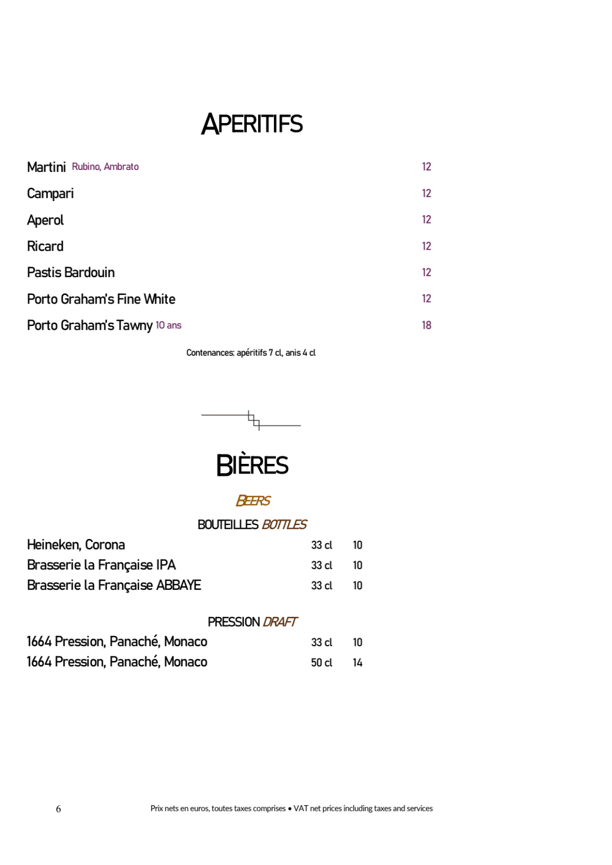 Bar 1807- Hôtel Napoléon menu