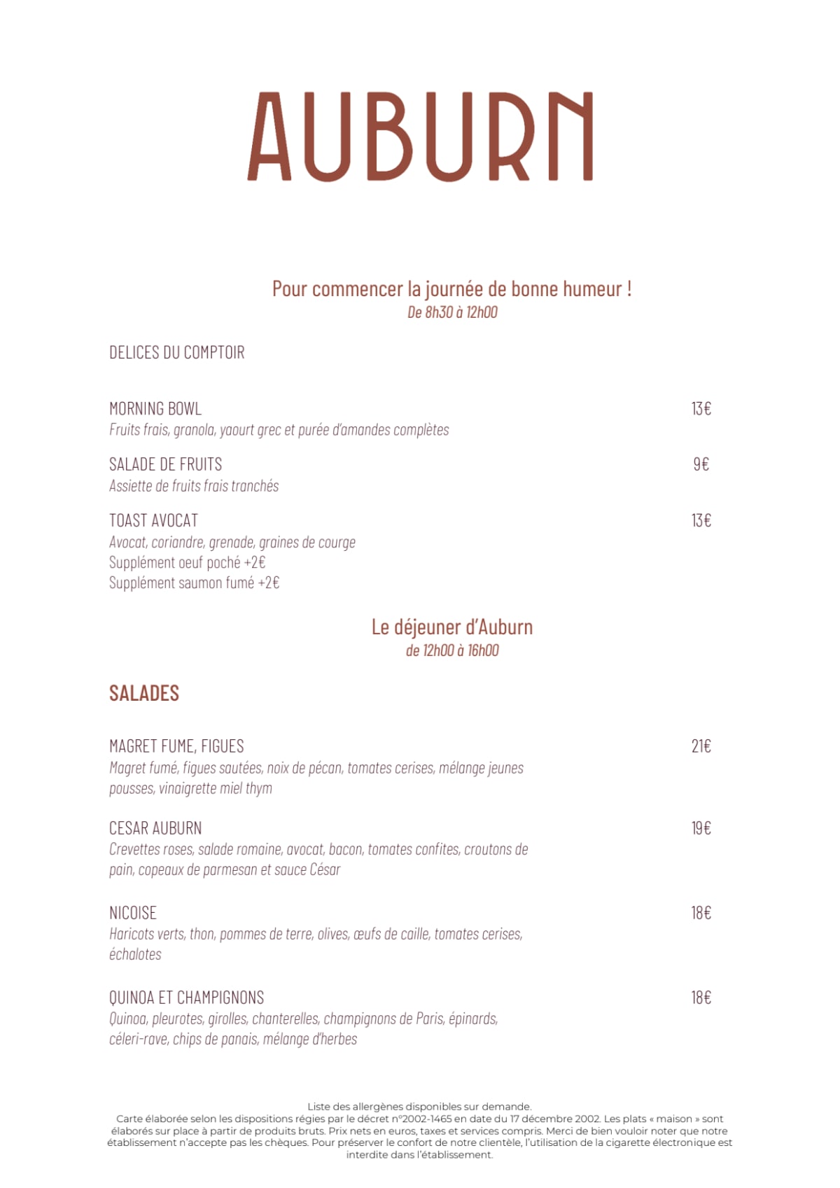 Auburn menu