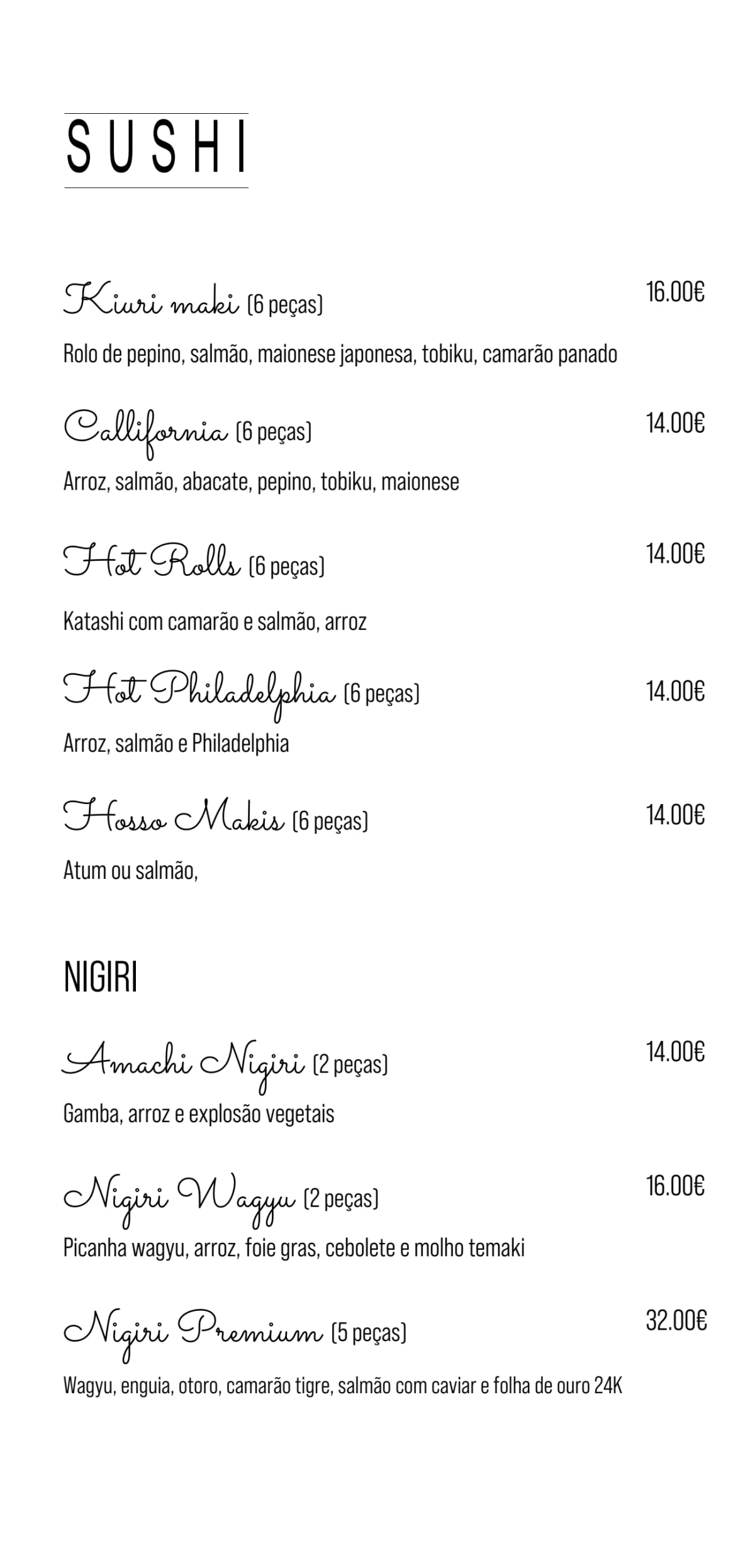 Café IN  - Peixe fresco e Marisco menu
