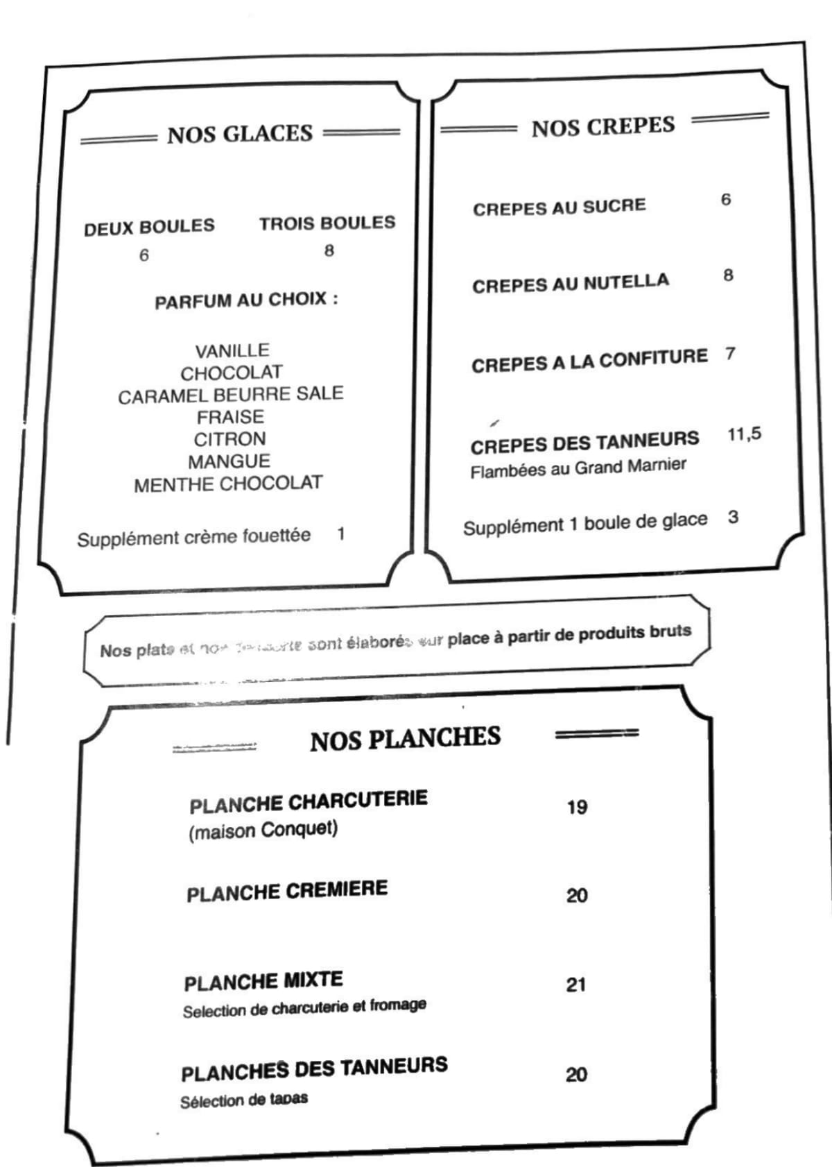 Les Tanneurs de la Butte menu