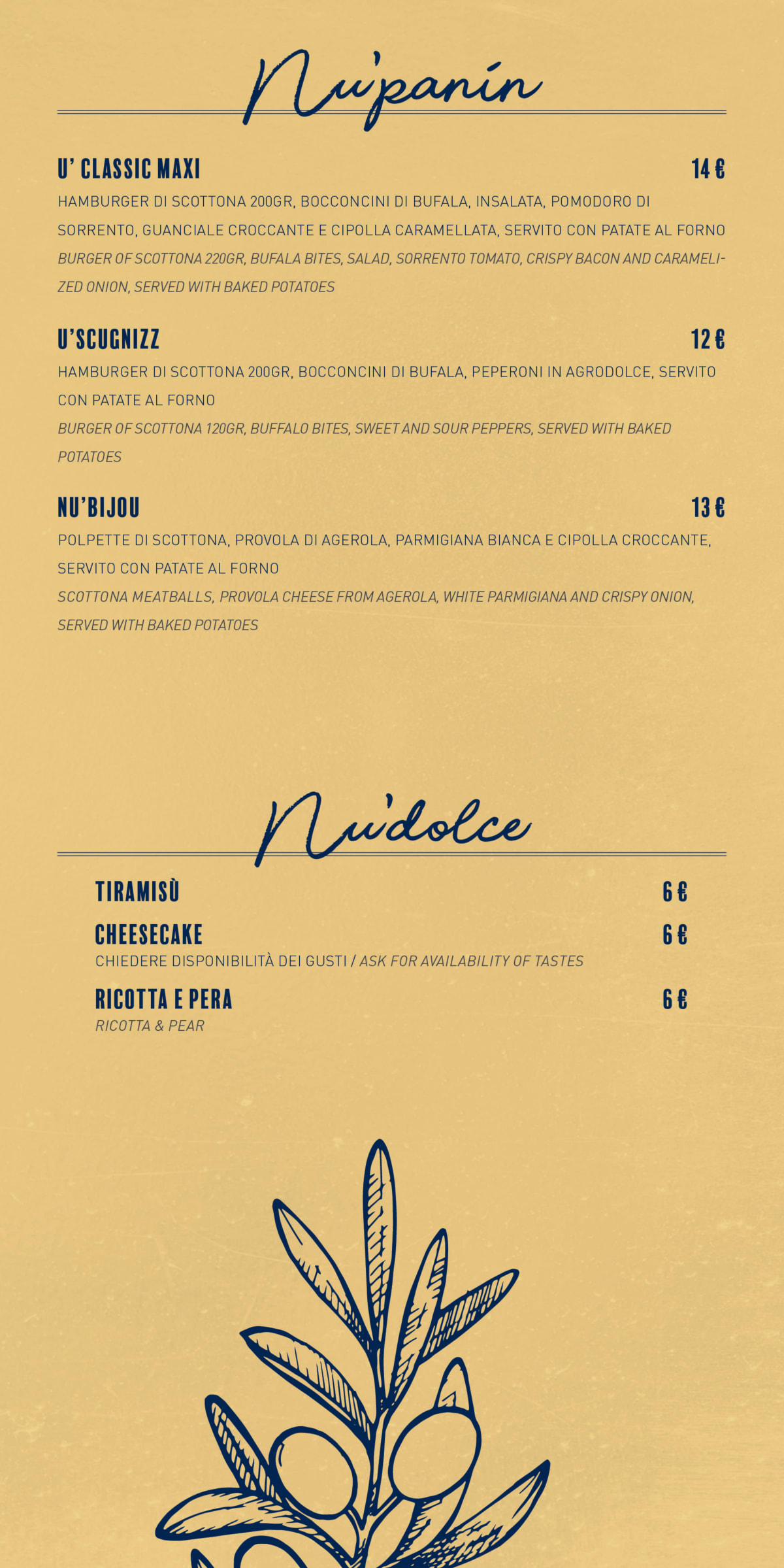 Nu' Bijou menu