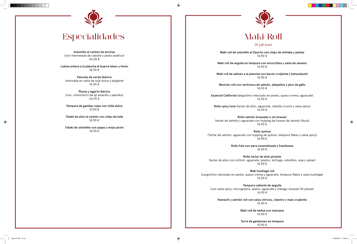 Sushita Cabana menu