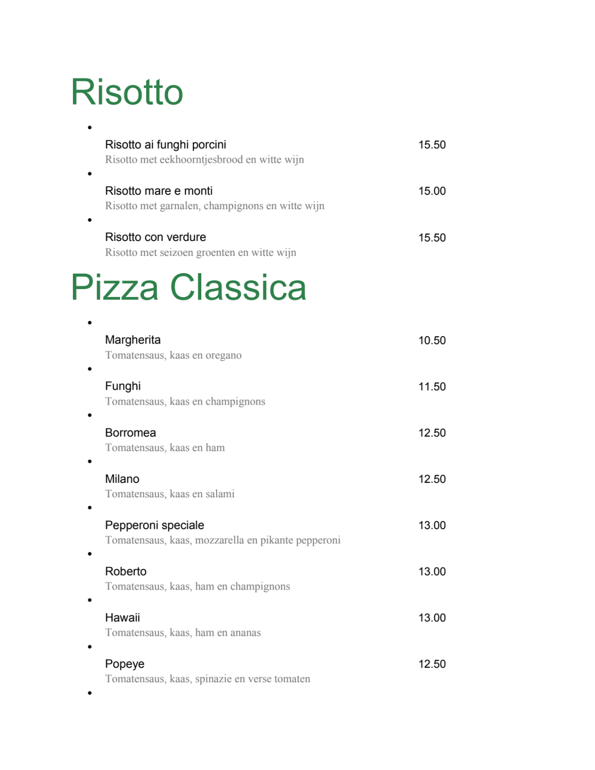 Ristorante Ciao Sorella menu