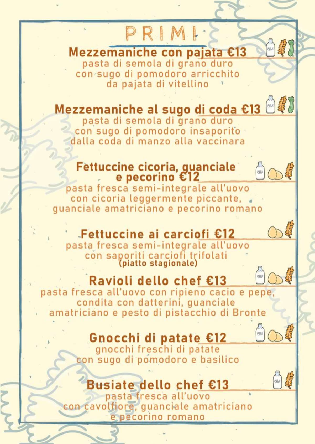 Osteria Ar 65 menu