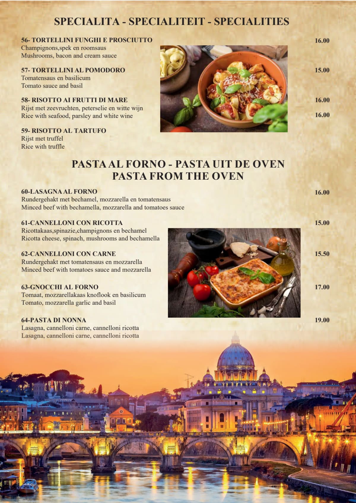 Ristorante Amore menu