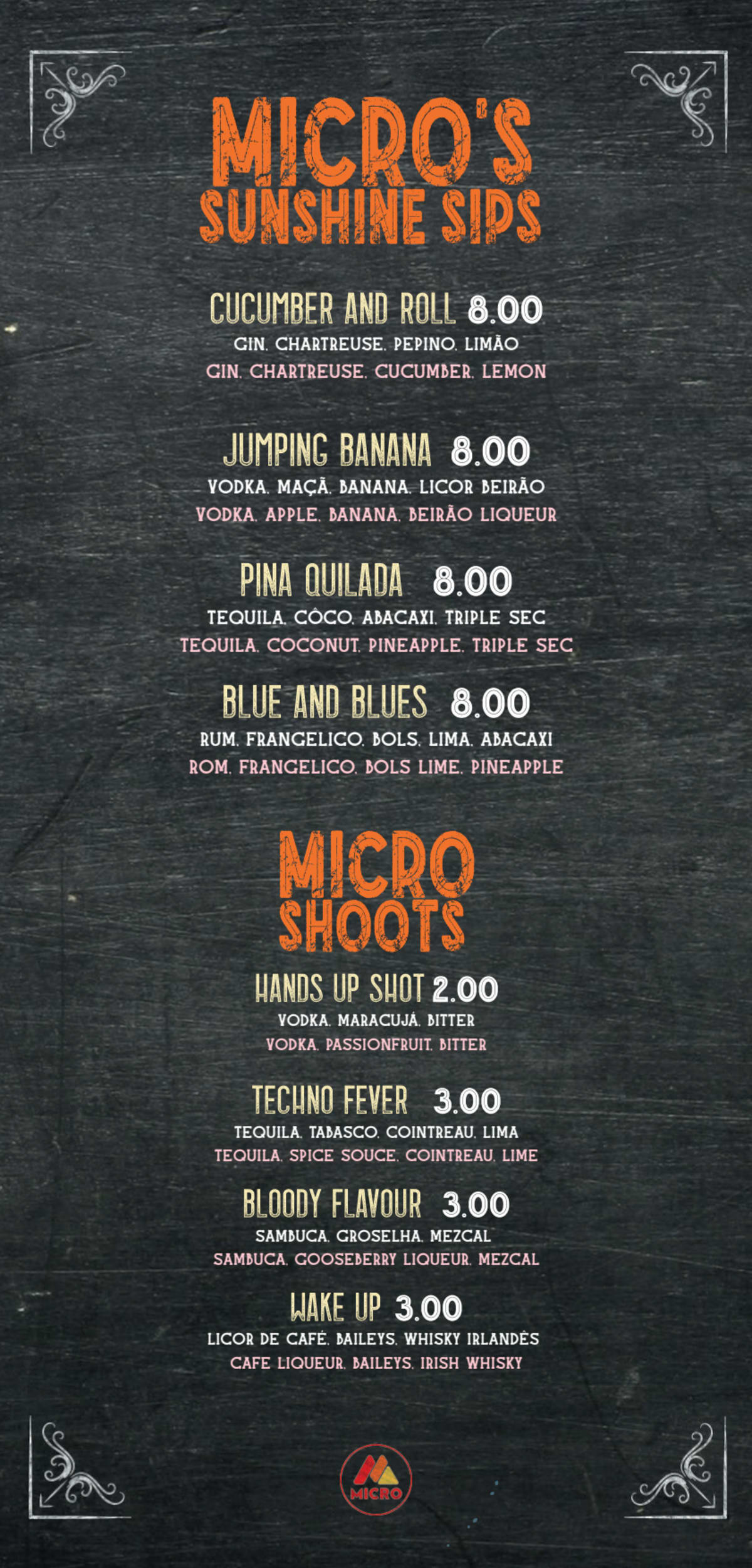 Micro Burgers & Music menu