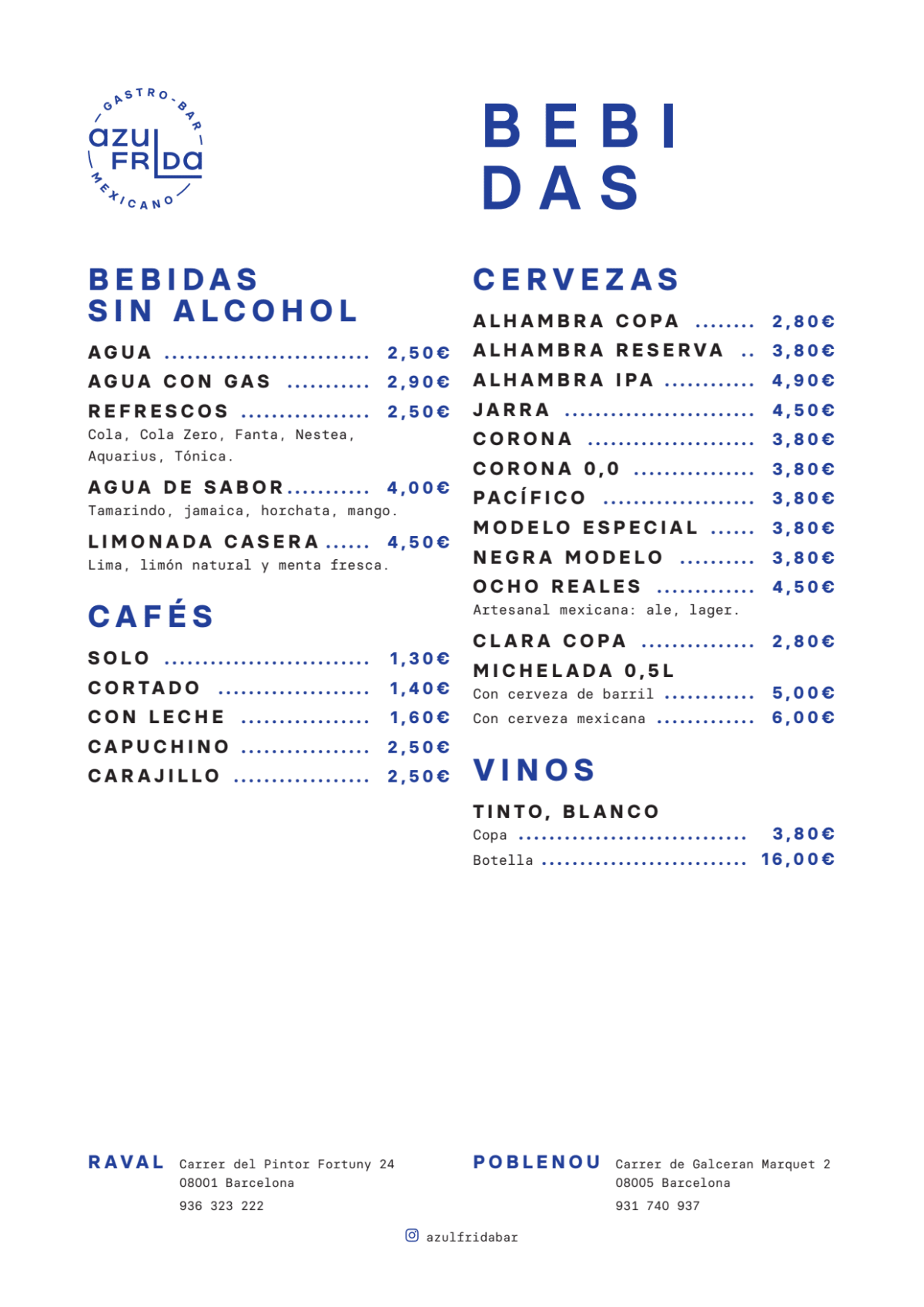 Azul Frida menu