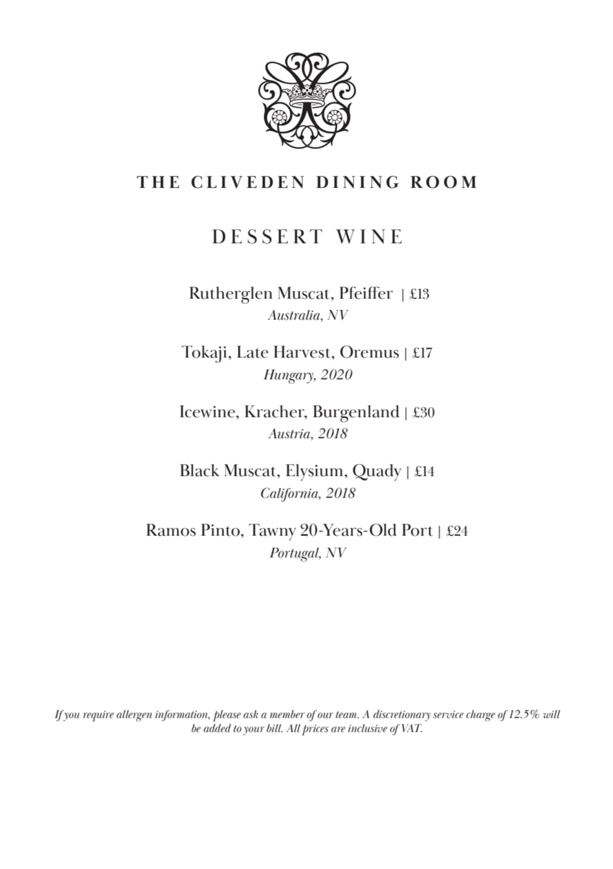 Carte et Menus 2024 - Cliveden Dining Room à Taplow | TheFork