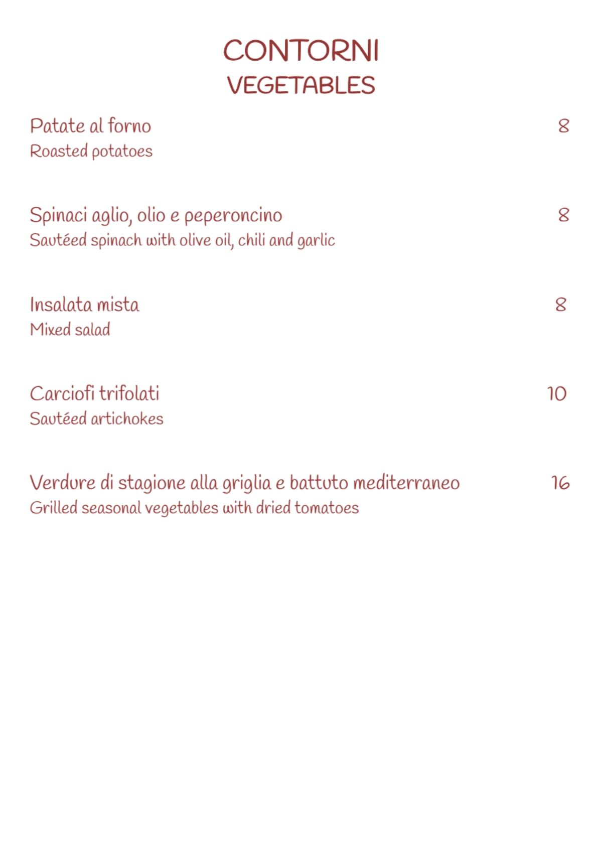 Giacomo Bistrot menu