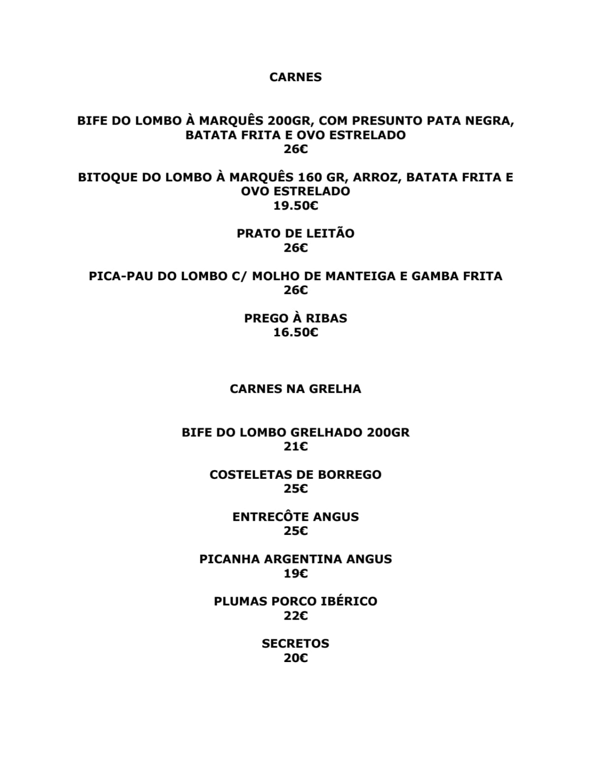 Ribas - Marquês de Palma menu