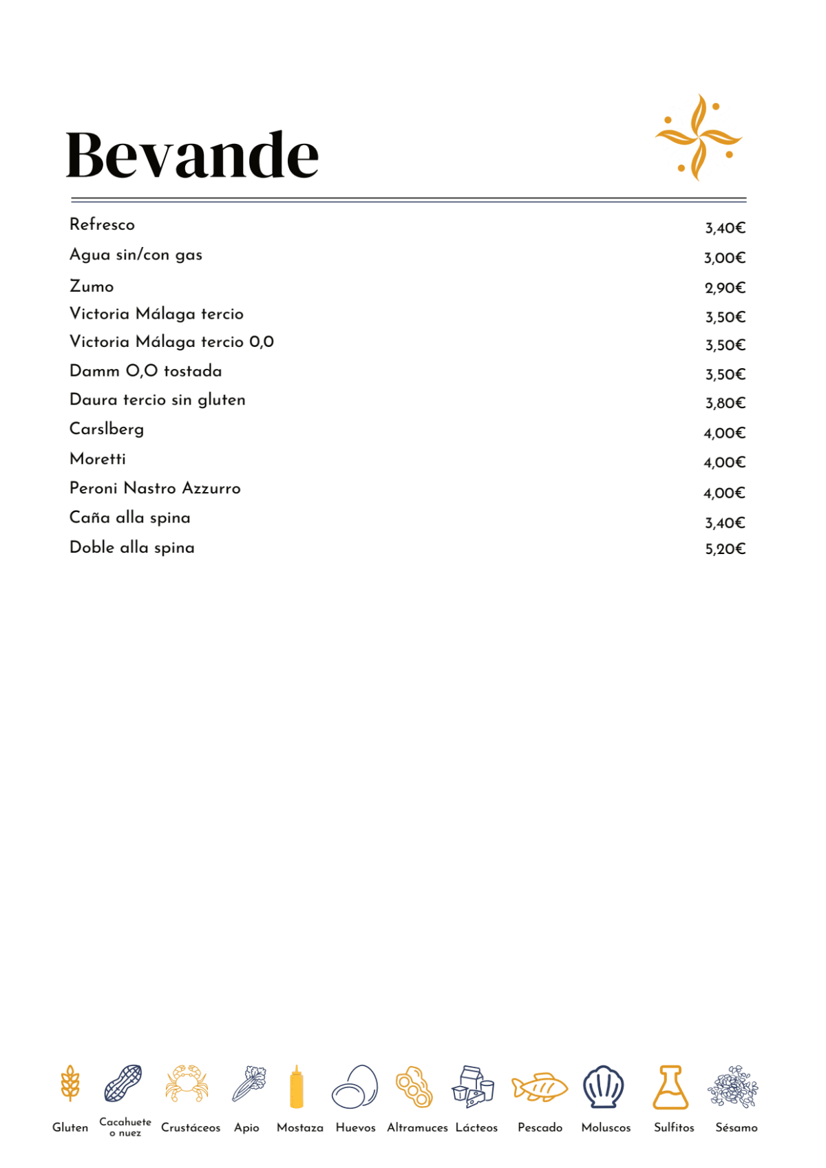 Castelnuovo Restaurante menu