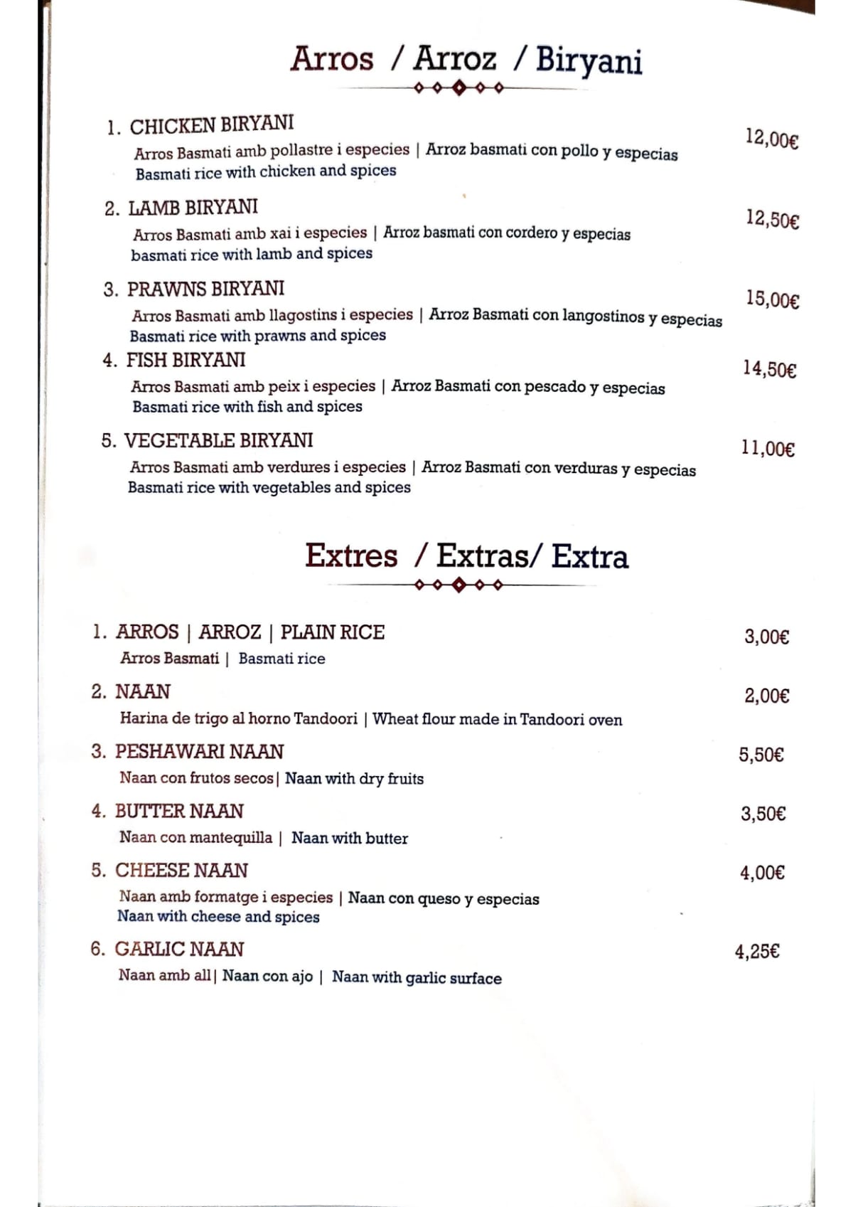 Mount Everest menu