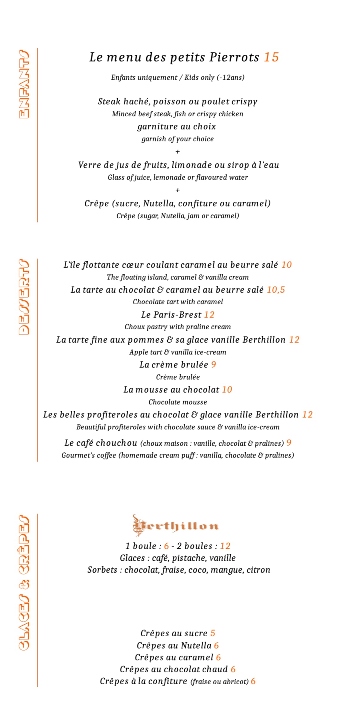 Café Le Pierrot menu