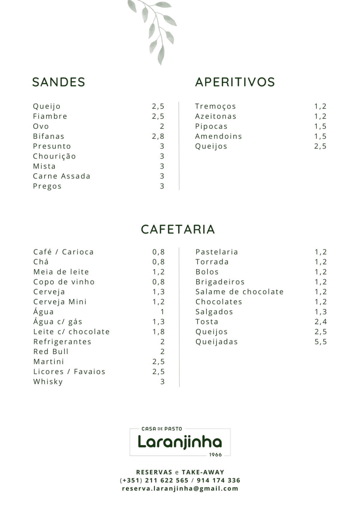 A Laranjinha Casa de Pasto menu