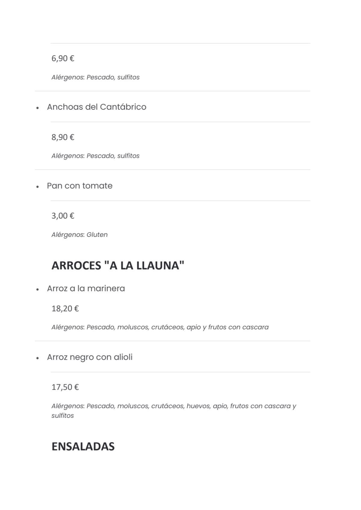 4 Latas Poblenou menu