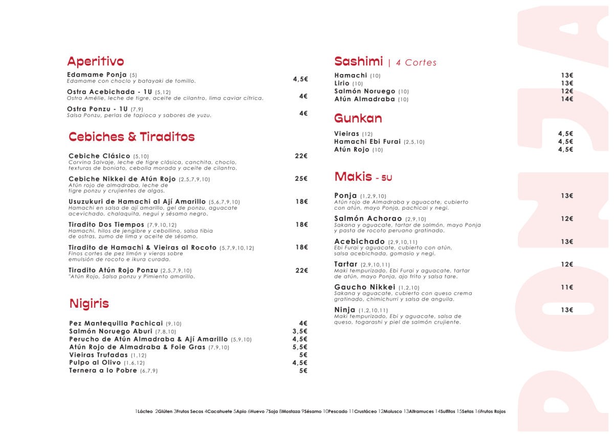 Ponja Nikkei Lisboa menu