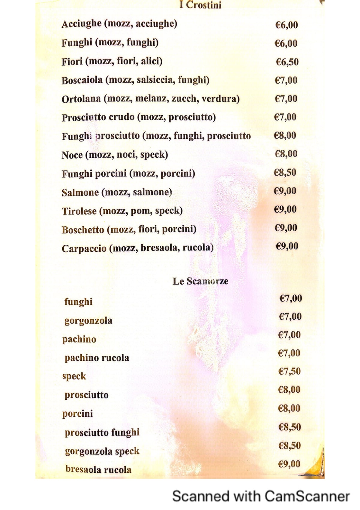 L'Altro Angolo menu