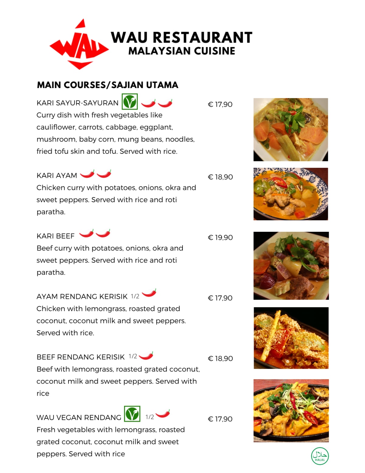 Malaysian restaurant Wau menu