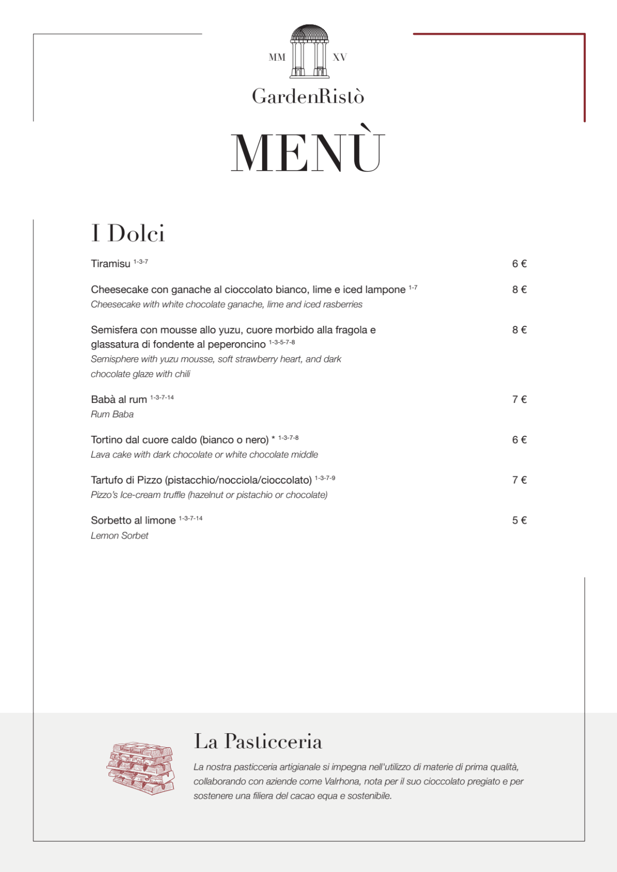 Garden Risto menu