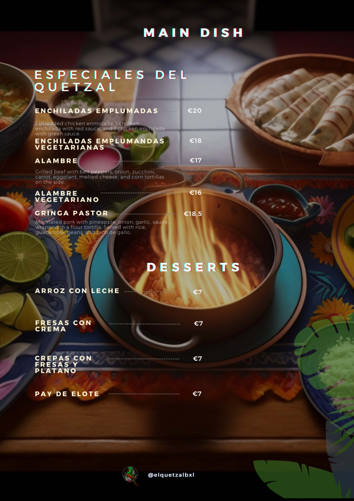 El Quetzal BXL menu