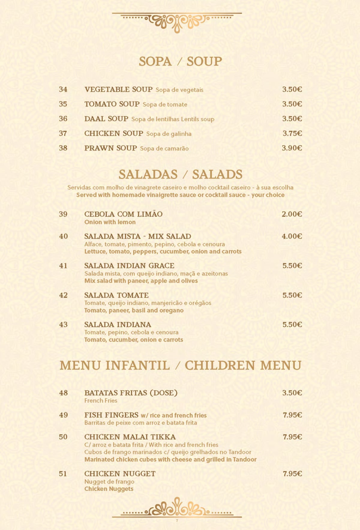 Indian Grace menu