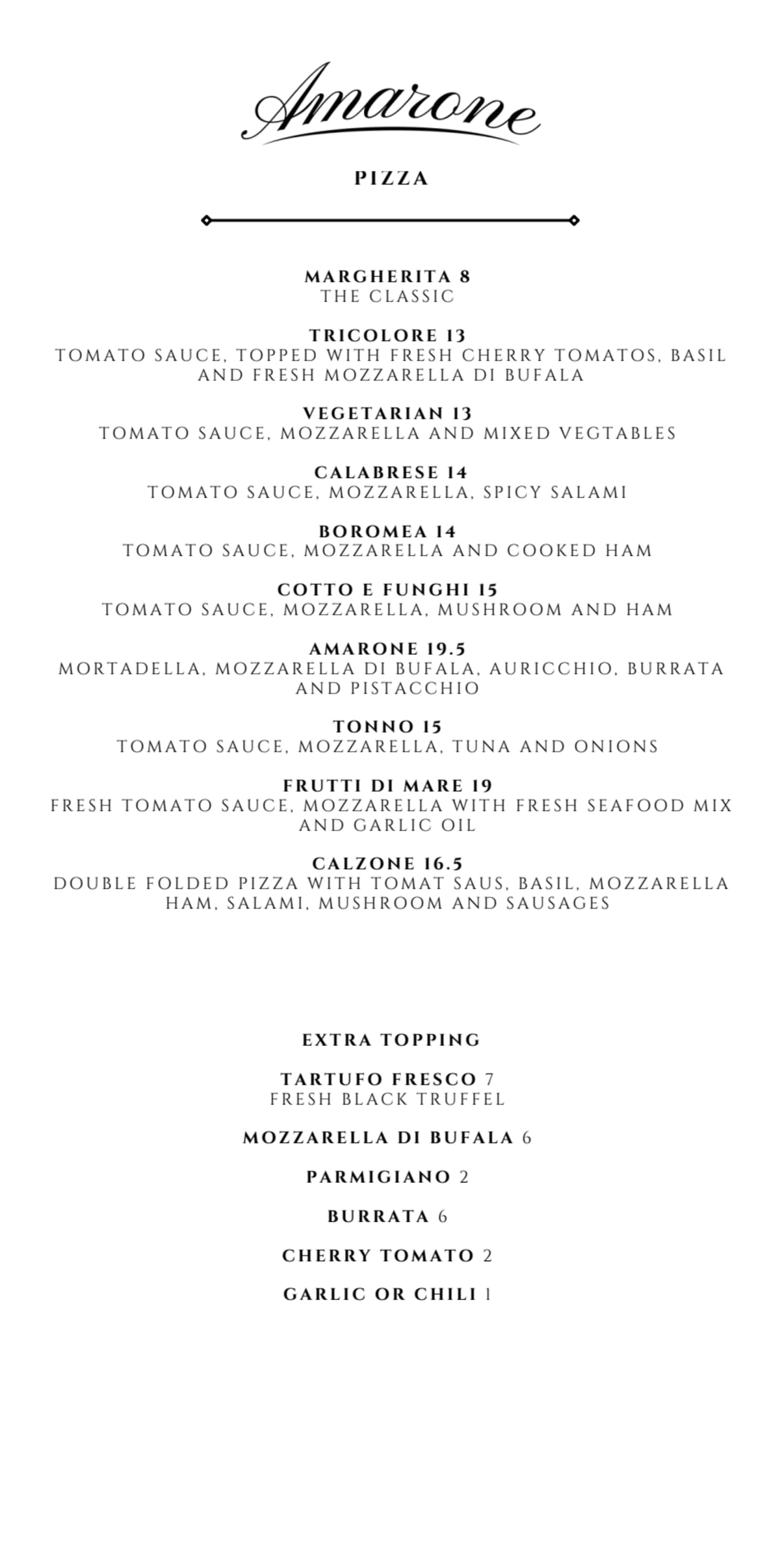 Ristorante Pizzeria Amarone menu