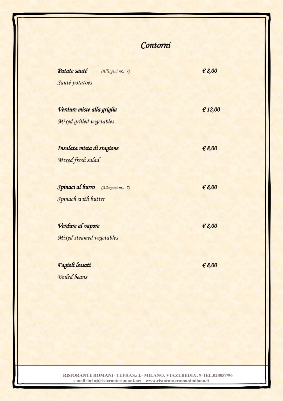 Romani menu