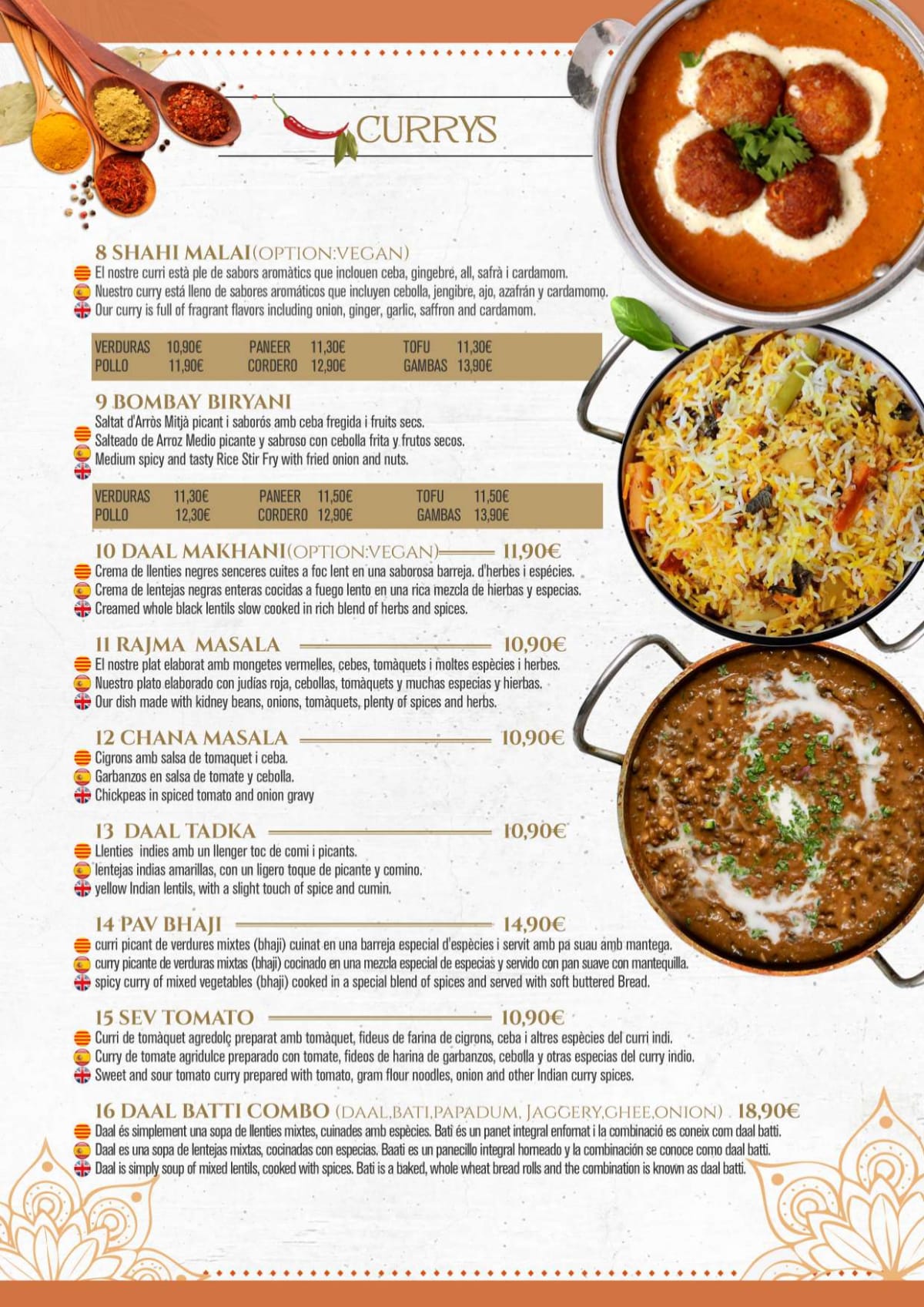 Daal-Roti menu