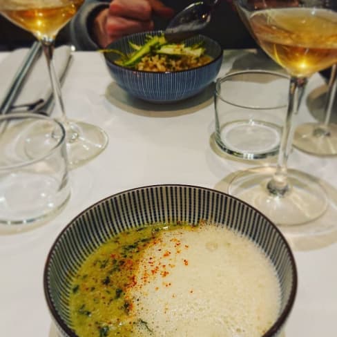 Brouillade shiitake shiso espuma pimenté - Nomikaï, Paris