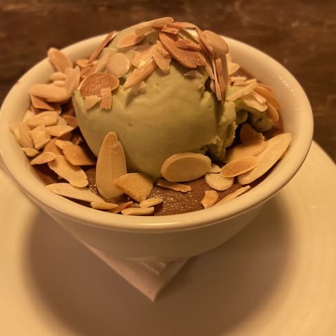 Chocolate mousse with pistachio icecream