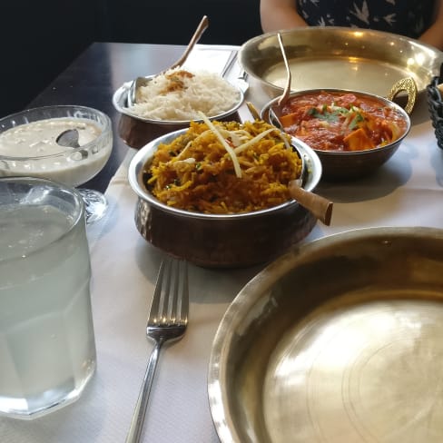 Vegetable Biryani, Paneer Jalfarzi, butter naan and raita and some basmati ghee rice - Ashoka Restaurant - Kinkerstraat, Amsterdam