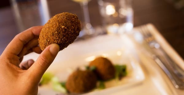 Aubergine Balls with Dry Tomatoes and Chives - Centro Restaurant, Roma