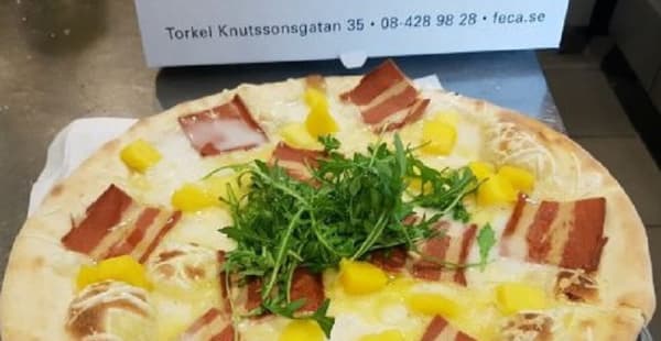 Vegansk pizza utan tomatsås - Feca Italiensk Pizza al taglio och Pasta bar, Stockholm