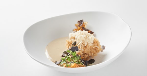 Crema de boletus con bizcocho de castaña, trufa melanosporum y setas de temporada - Mercer Restaurant, Barcelona